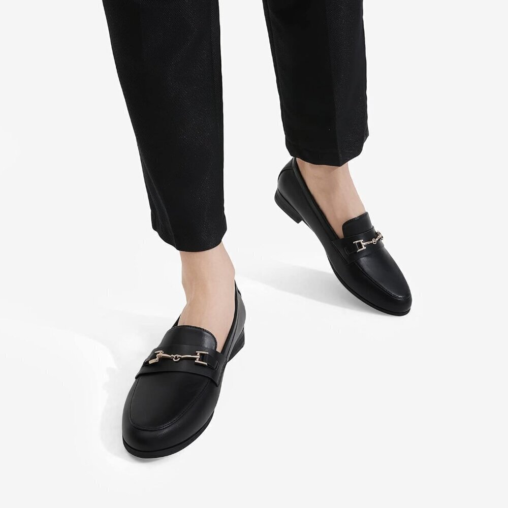 Dream Pairs Women Black-pu Faux Leather Closed Rounded Toe Loafers Dressy Shoes